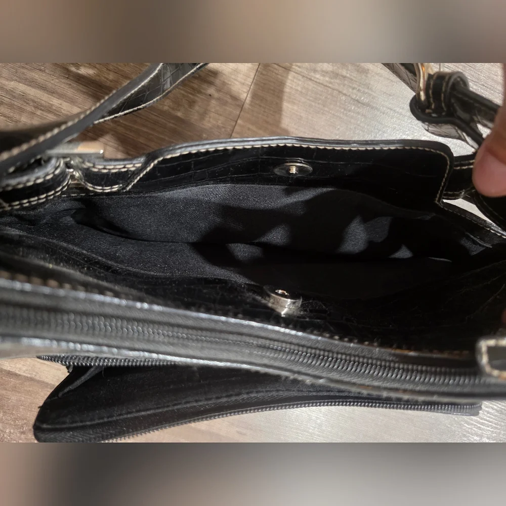 ROSETTI Y2K CROC EMBOSSED BLACK LUNE CROISSANT BAG Shoulder Preppy 2000s Shiny